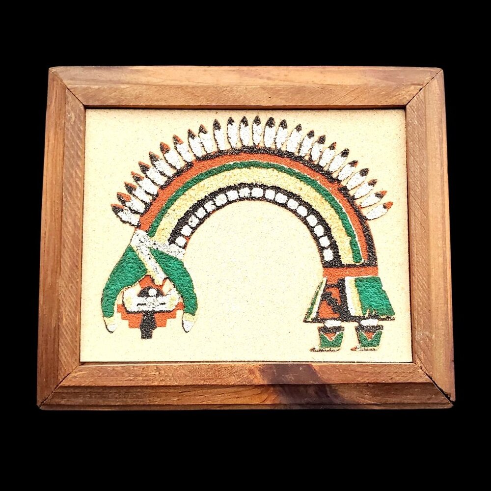 Navajo Sand Art Painting With Wooden Frame